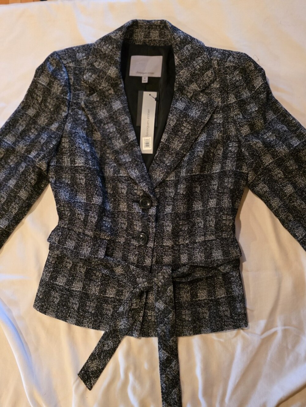 Classiques Entier Black & Gray Plaid Tweed Peplum Blazer